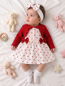 SHEIN Newborn Baby Dresses - Red and White - View 3
