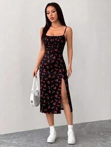 SHEIN PETITE 女士中長連身裙 - 黑色 - 查看 1