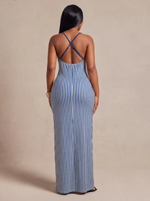 Radiana Vestidos Tallas Grandes - Azul y blanco - Ver 2