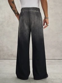 PAVTROS Pantalones de chándal de pierna ancha con cintura de cordón para hombre - Negro - Ver 2