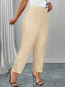 Reflora Plus Minimalist Contrast Guipure Lace Solid Pants - Apricot - View 4
