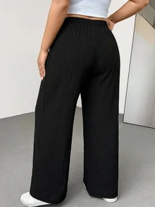 SHEIN Essnce Plus Solid Wide Leg Pants Fall - Black - View 3