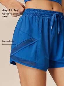 OutZeal Contrast Mesh Drawstring Waist Sports Shorts - Royal Blue - View 2
