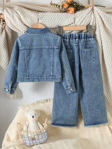 SHEIN ChillGRL 女童（小）牛仔套裝 - 藍色 - 查看 2
