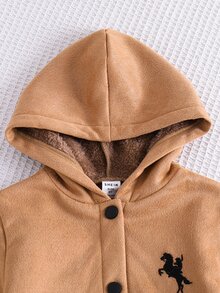 SHEIN 小男孩 1件裝 數字與馬刺繡泰迪絨內裡連帽外套 - 彩色 - 查看 6