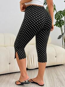 Solflare Plus Polka Dot Print Split Hem Leggings - Black - View 5