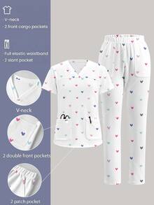 TaskEZ 1pc Cartoon Graphic Scrubber & 1pc Pants - Multicolor - View 1