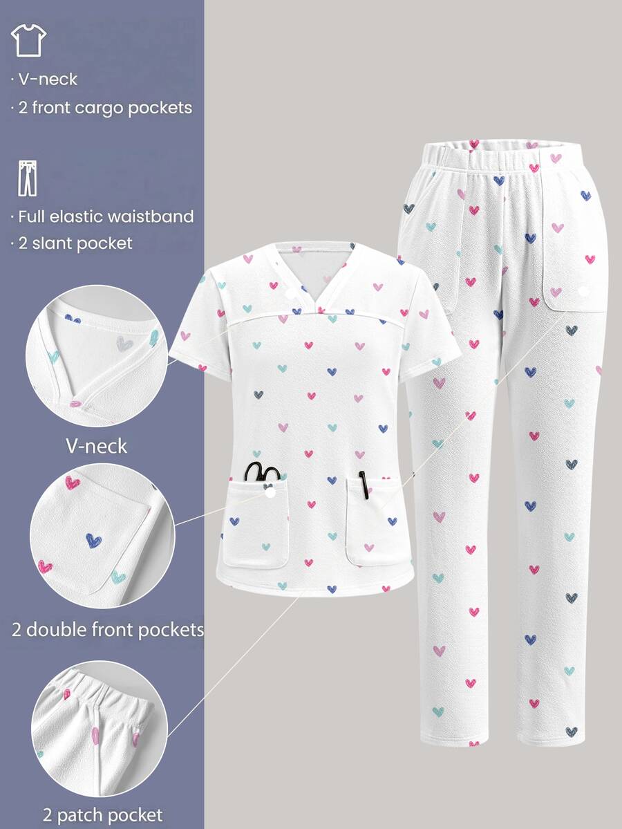 TaskEZ 1pc Cartoon Graphic Scrubber & 1pc Pants - Multicolor - View 1