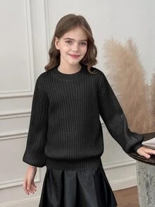 SHEIN Tween Girls Sweaters - Black - View 7