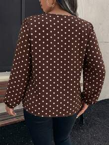 EMERY ROSE Blusa de talla grande con estampado de lunares, cuello con muesca y mangas farol - Marrón - Ver 2