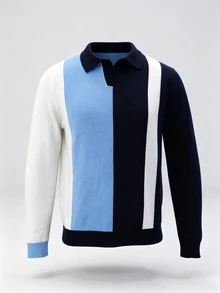Manfinity Dauomo Men's Striped Long Sleeve Casual Turn Collar Sweater - Blue - View 7