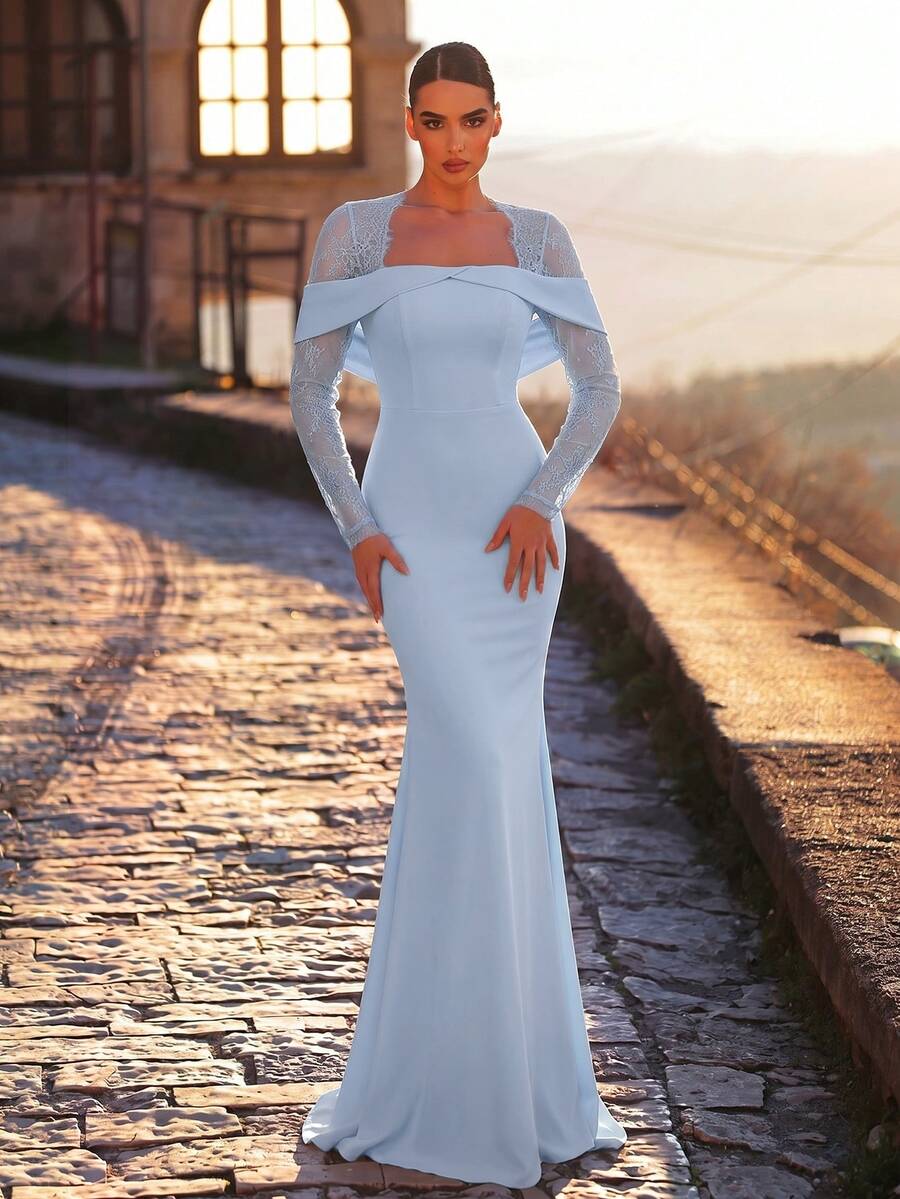 Aureia Women Formal Prom Night Cocktail Evening Dresses Wedding Rehearsal Dinner Gala Dinner Midnight Blue Fall Elegant Romantic Sexy - Blue - View 1