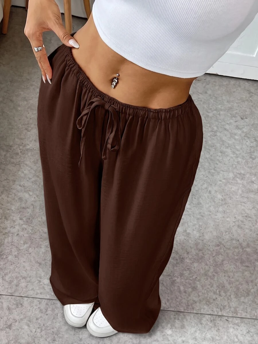 SHEIN EZwear Plus Size Pants - Brown - View 1