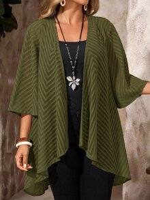 EMERY ROSE Abrigo de Jacquard de Talla Grande con Frente Abierto - Verde militar - Ver 1