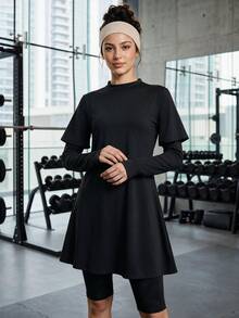 SHEIN With My Calm Mock Neck Sports Tee & Leggings - Black - View 2