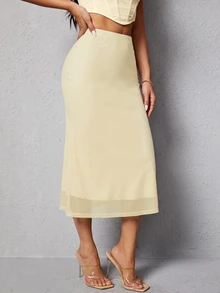 SHEIN PETITE Women Skirts - Light Yellow - View 4