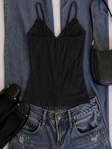 IslaSuriya Black Contrast Lace Cami Top - Black - View 2
