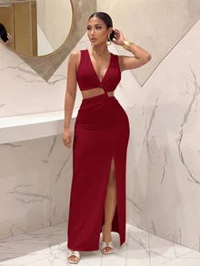 Slaydiva Women Maxi Dresses - Burgundy - View 4
