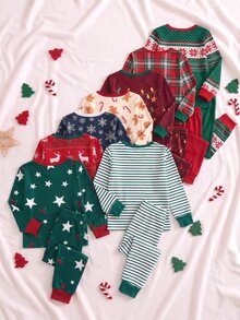 SHEIN 小男孩 1件條紋與星星印花睡衣上衣 + 1件睡褲 - 彩色 - 查看 2