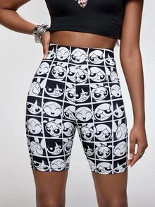 THE POWERPUFF GIRLS X SHEIN 女款彈性腰底層短褲 - 黑與白 - 查看 3