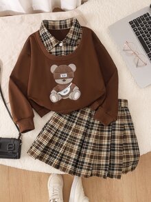 SHEIN Sparklyn 青少年女孩秋季上衣2件套T恤套裝，復古、寬鬆、針織、休閒、秋季、假日穿搭、舒適 - 彩色 - 查看 3