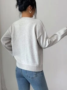 SHEIN Floral Pattern Drop Shoulder Sweater - Apricot - View 2