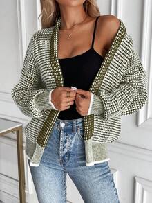 EMERY ROSE Allover Pattern Drop Shoulder Duster Cardigan - Green - View 3