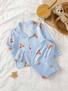 Baby Boy Striped & Bear Print PJ Set - Multicolor - View 4