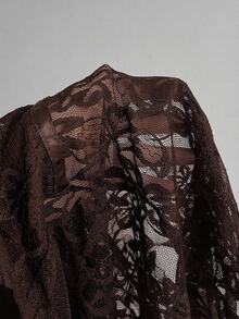 Attitoon Frill Trim Knot Front Lace Top - Brown - View 5