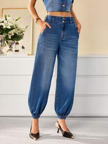Selenza Women's Casual Versatile Tapered Leg Denim Jeans With Pockets - Blue - View 8