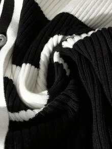 GlowEve CURVE Cardigan Rajut Lengan Panjang Kancing Tunggal Model Blok Warna Ukuran Plus untuk Musim Dingin - Hitam - View 7