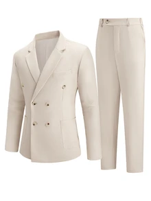 Manfinity Mode Blazer de doble botonadura & Pantalones de traje para hombre - Albaricoque - Ver 4