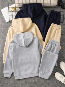 SHEIN 6件組 青少年男孩字母拼接細節連帽衛衣與運動長褲套裝 - 彩色 - 查看 3