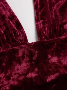 Sweetra Ruched Backless Metal Detail Halter Top - Burgundy - View 4