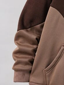 SHEIN 青少年男款休閒純色棕色寬鬆連帽衛衣 - 棕色 - 查看 6