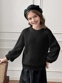 SHEIN Tween Girls Sweaters - Black - View 5
