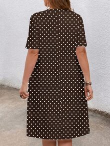 EMERY ROSE Plus Polka Dot Print Hidden Pocket Dress - Brown - View 2
