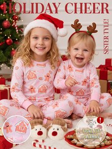 Baby Girl 1pc Christmas Print Top & Pants PJ Set - Multicolor - View 1
