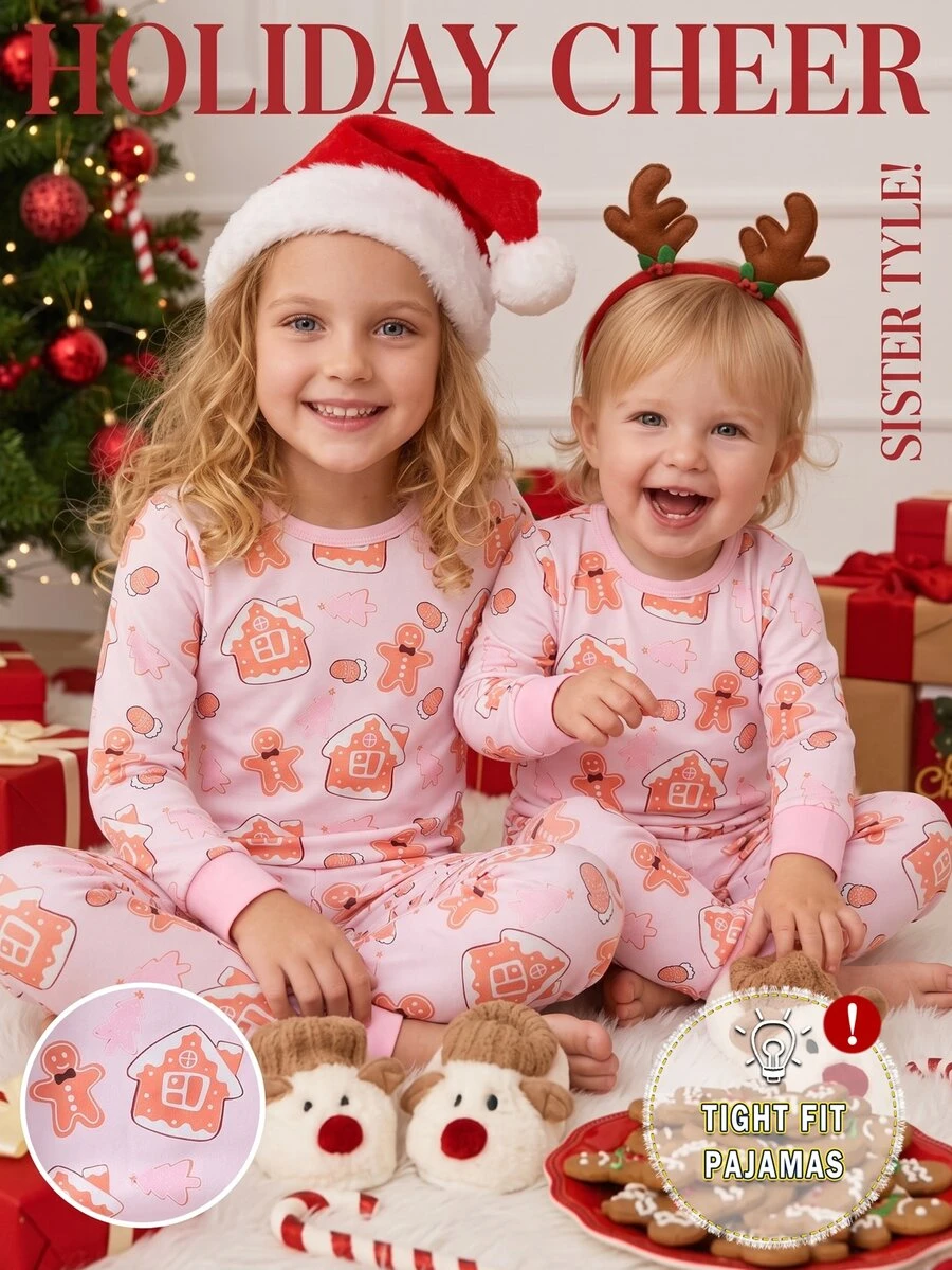 Baby Girl 1pc Christmas Print Top & Pants PJ Set - Multicolor - View 1