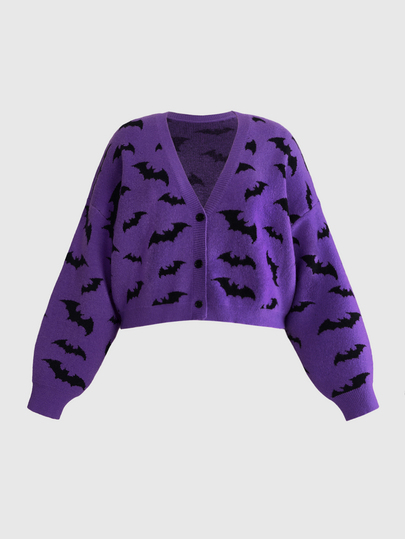 Fairycore Plus Bat Pattern Drop Shoulder Cardigan