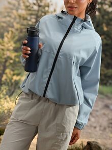 Exploreva Women's Long Sleeve Zipper Front Hooded Outdoor Softshell Jacket - Grey - View 6