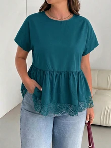 SHEIN Essnce Plus Size Blouses - Dark Green - View 5