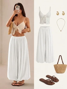 SHEIN PETITE Women Pants - White - View 10