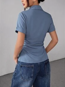 SHEIN PETITE 女士襯衫 - 霧霾藍 - 查看 2