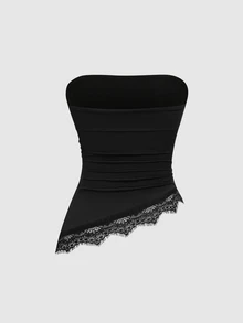 Sweetra 2pcs Lace Trim Ruched Tube Top - Multicolor - View 5