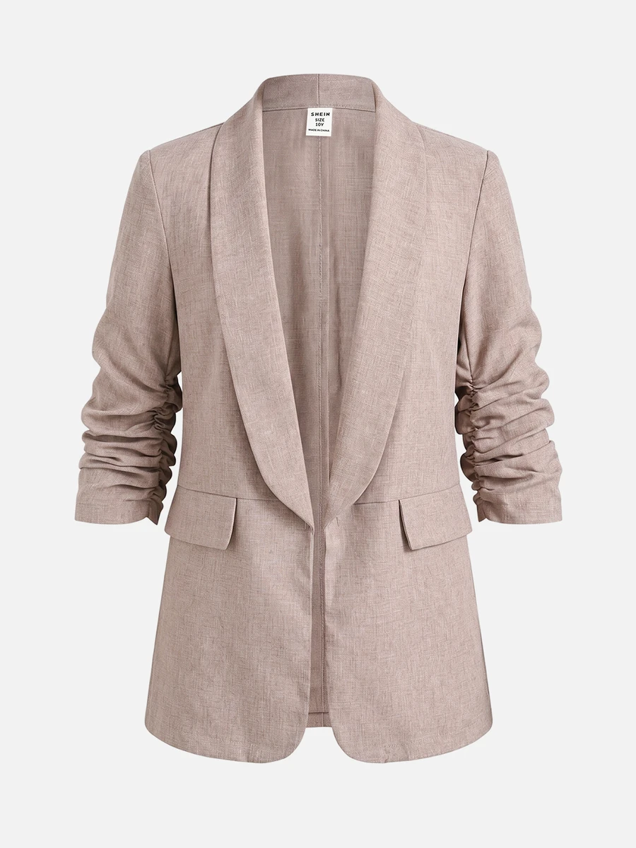 Tween Girl Casual Long Sleeve Blazer, Back To School, Collegiate - Khaki - View 1