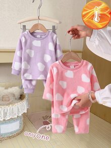 Baby Girl Allover Heart Pattern Soft Comfort Fuzzy Top & Pants Pajamas Set - Baby Pink - View 7