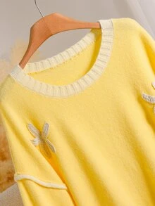 CosyJoli Plus Size Starfish Patched Colorblock Drop Shoulder Oversize Sweater - Yellow - View 5