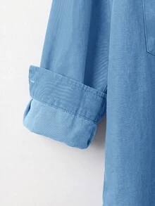 SHEIN CURVE+ 大尺碼女式襯衫 秋季 辦公 正式 藍色 休閒 寬鬆 - 藍色 - 查看 4