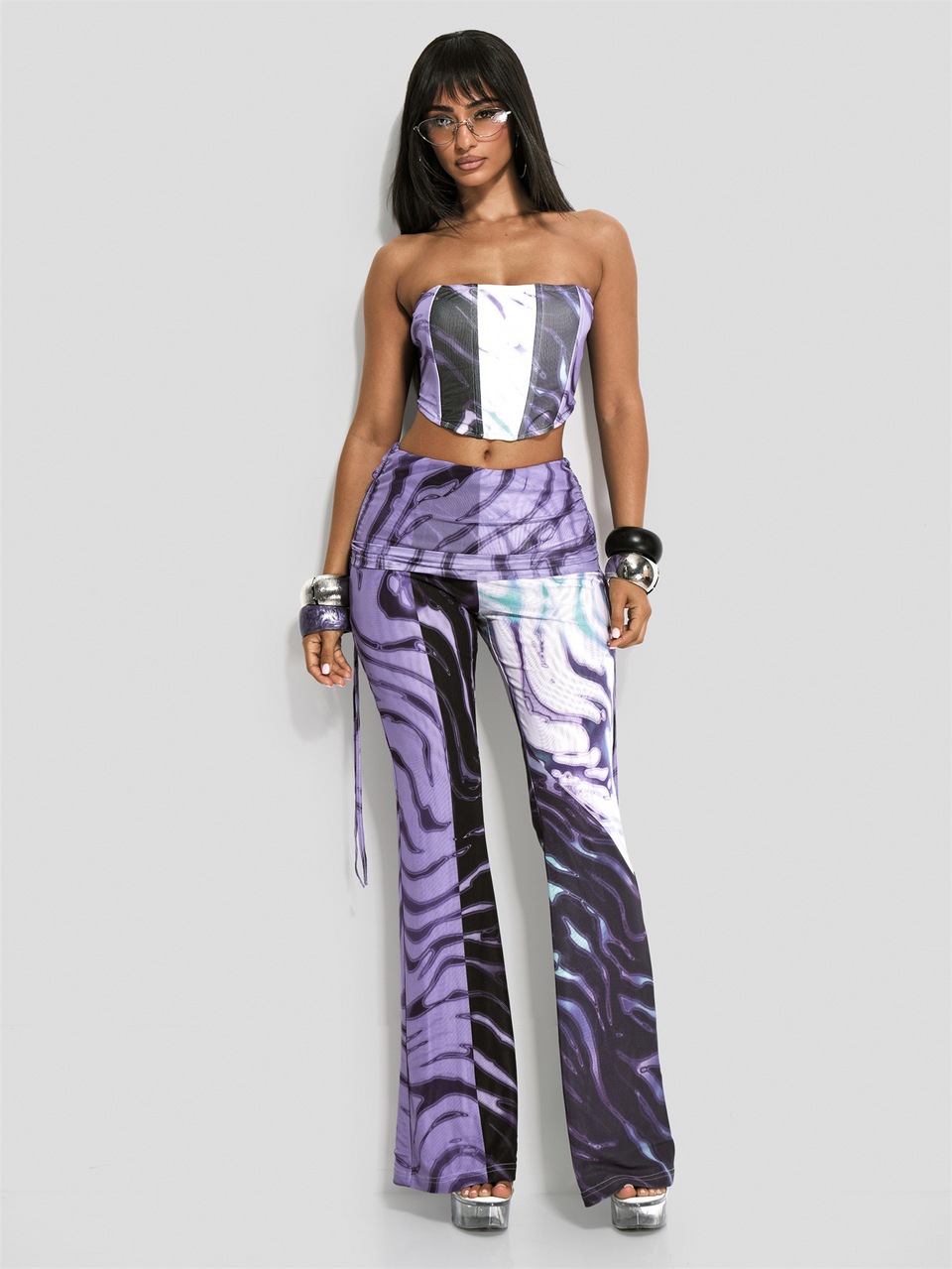 Mixed Print Contrast Panel Corset Top Only